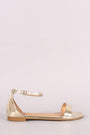 Bamboo Metallic Patent Open Toe Ankle Strap Flat Sandal