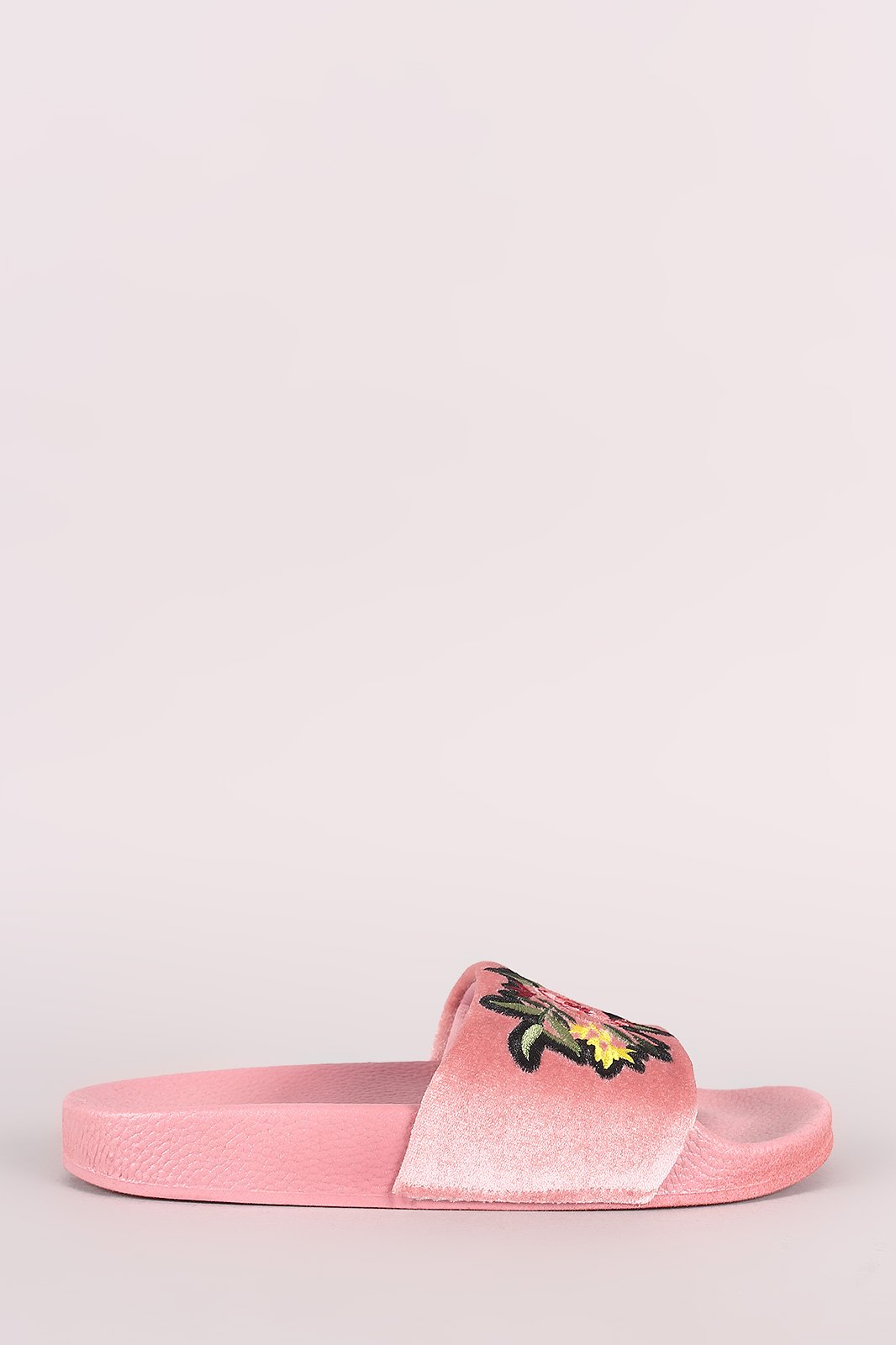 Velvet Embroidered Floral Slide Sandal