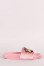 Velvet Embroidered Floral Slide Sandal