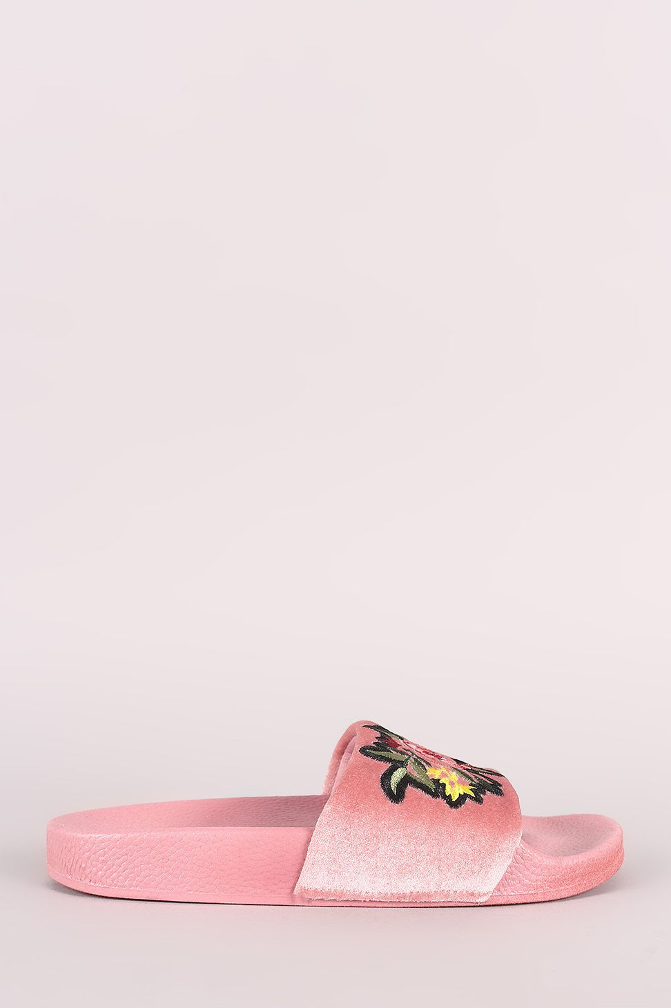 Velvet Embroidered Floral Slide Sandal