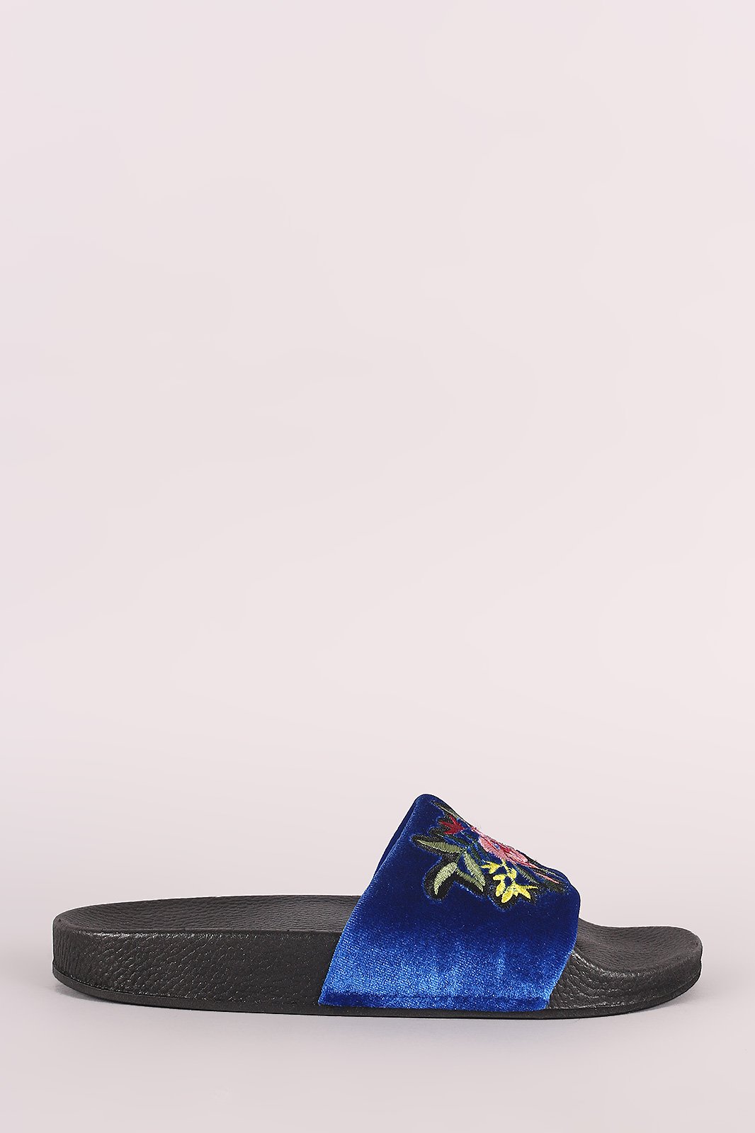 Velvet Embroidered Floral Slide Sandal