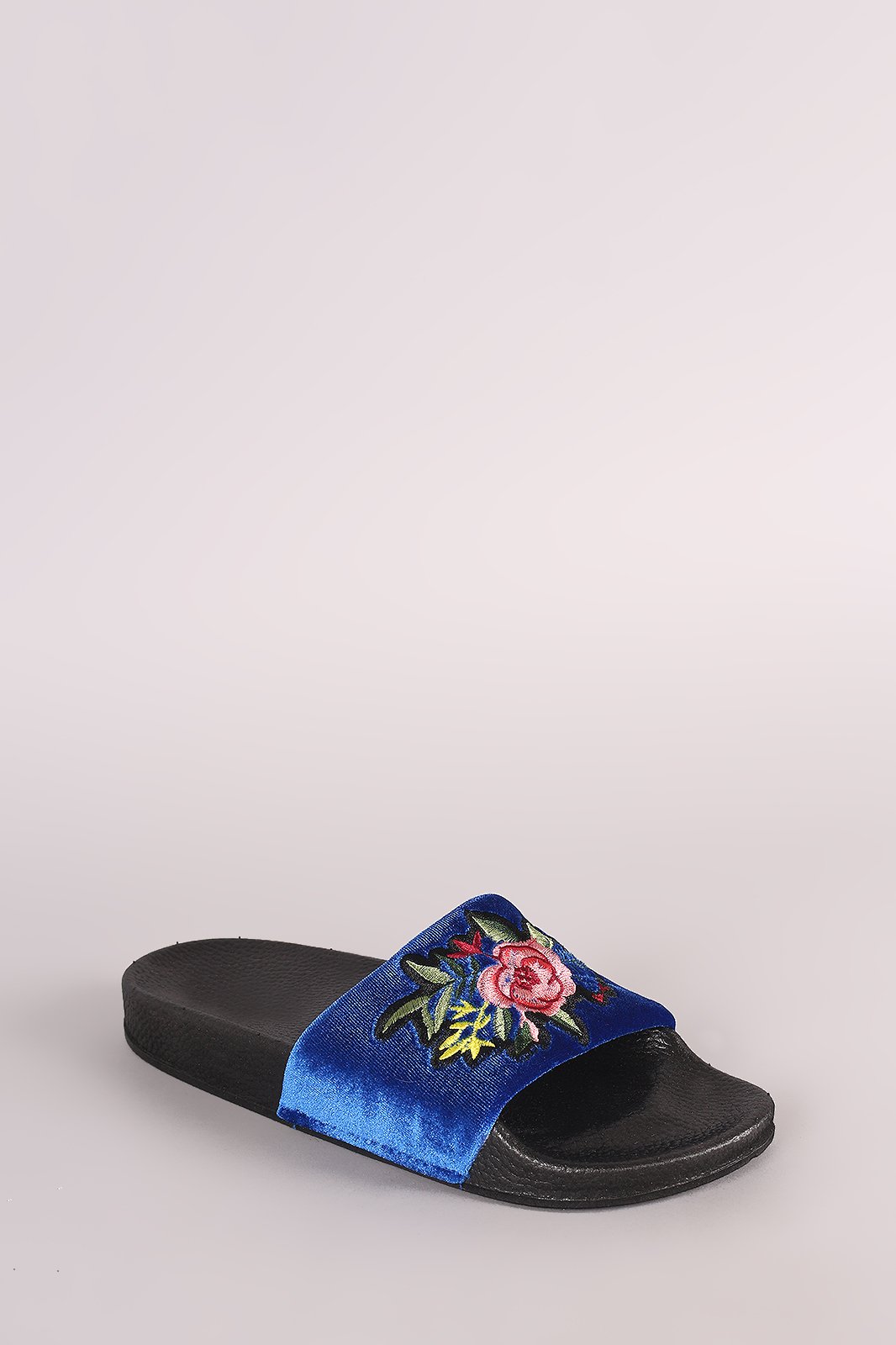 Velvet Embroidered Floral Slide Sandal
