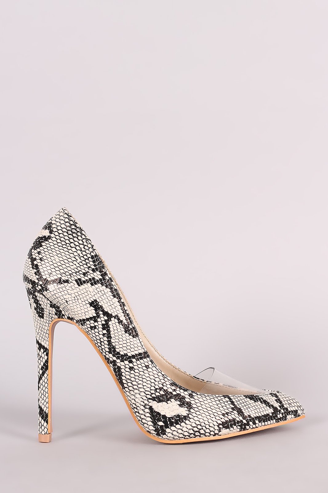 Snakeskin Pointy Toe Clear Inset Stiletto Pump