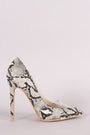 Snakeskin Pointy Toe Clear Inset Stiletto Pump