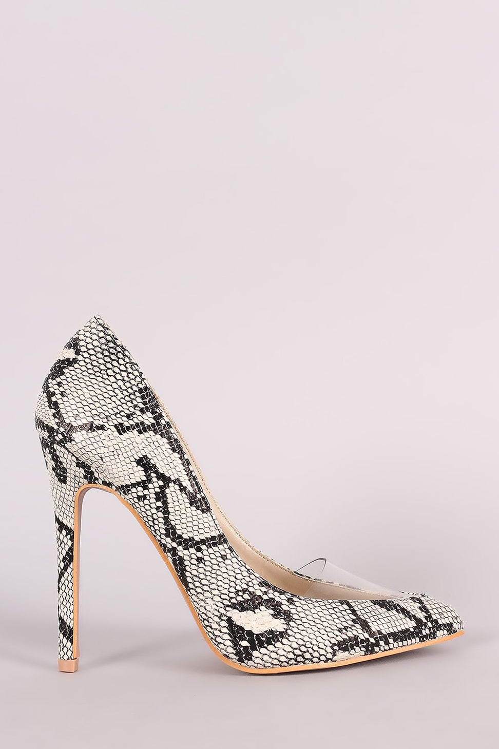 Snakeskin Pointy Toe Clear Inset Stiletto Pump