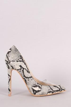 Snakeskin Pointy Toe Clear Inset Stiletto Pump