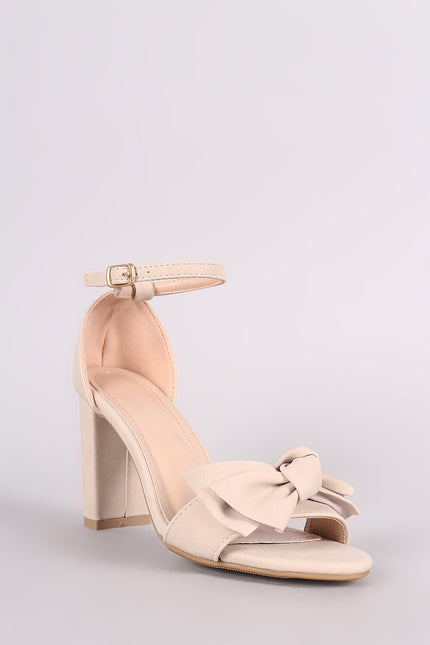 Nubuck Knotted Bow Ankle Strap Chunky Heel - NoveltyOne