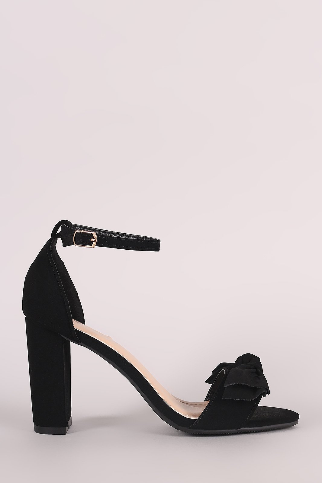 Nubuck Knotted Bow Ankle Strap Chunky Heel - NoveltyOne