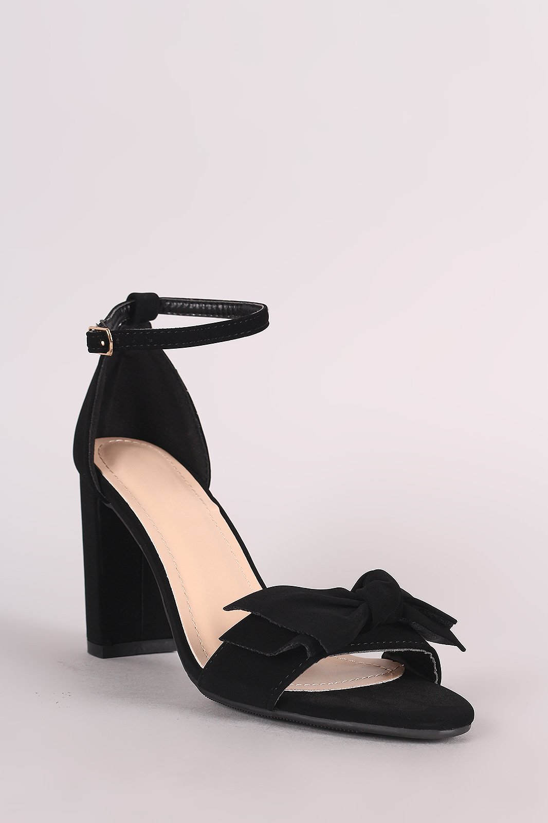 Nubuck Knotted Bow Ankle Strap Chunky Heel - NoveltyOne