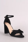 Nubuck Knotted Bow Ankle Strap Chunky Heel - NoveltyOne