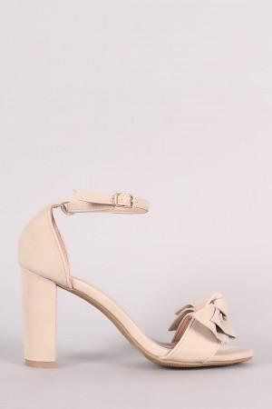Nubuck Knotted Bow Ankle Strap Chunky Heel - NoveltyOne