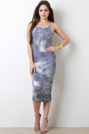 Bleach Wash Distress Midi Dress
