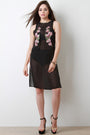 Sleeveless Floral Applique Mesh Cover Up Dress