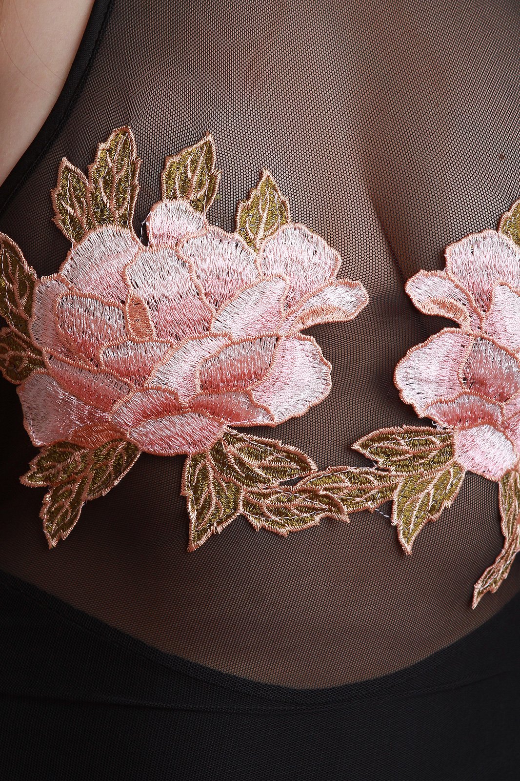 Floral Applique Mesh Halter Neck Midi Dress - NoveltyOne