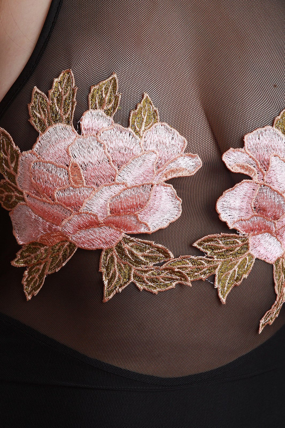 Floral Applique Mesh Halter Neck Midi Dress - NoveltyOne