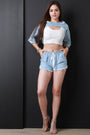 Chambray Fringe Crop Cutaway Top