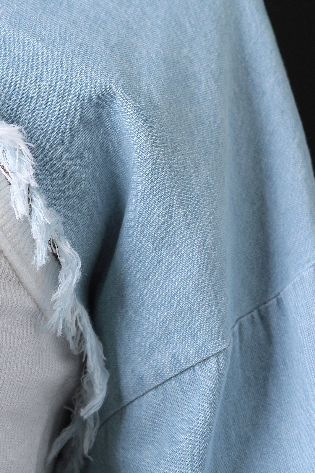 Chambray Fringe Crop Cutaway Top