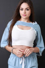 Chambray Fringe Crop Cutaway Top