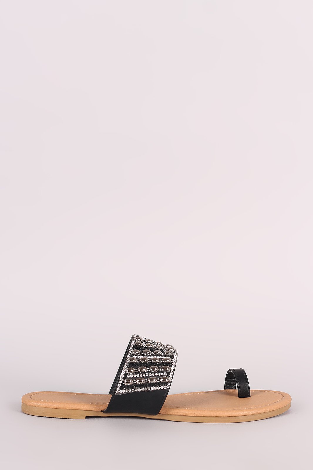 Qupid Rhinestone Accent Toe Ring Flat Sandal