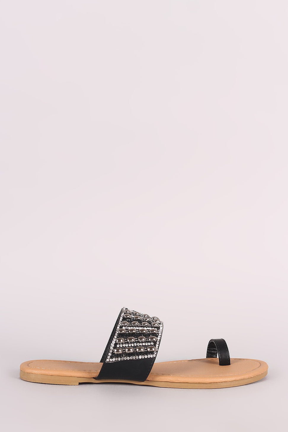 Qupid Rhinestone Accent Toe Ring Flat Sandal