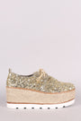 Sequined Lace Up Espadrille Oxford Flatform Wedge