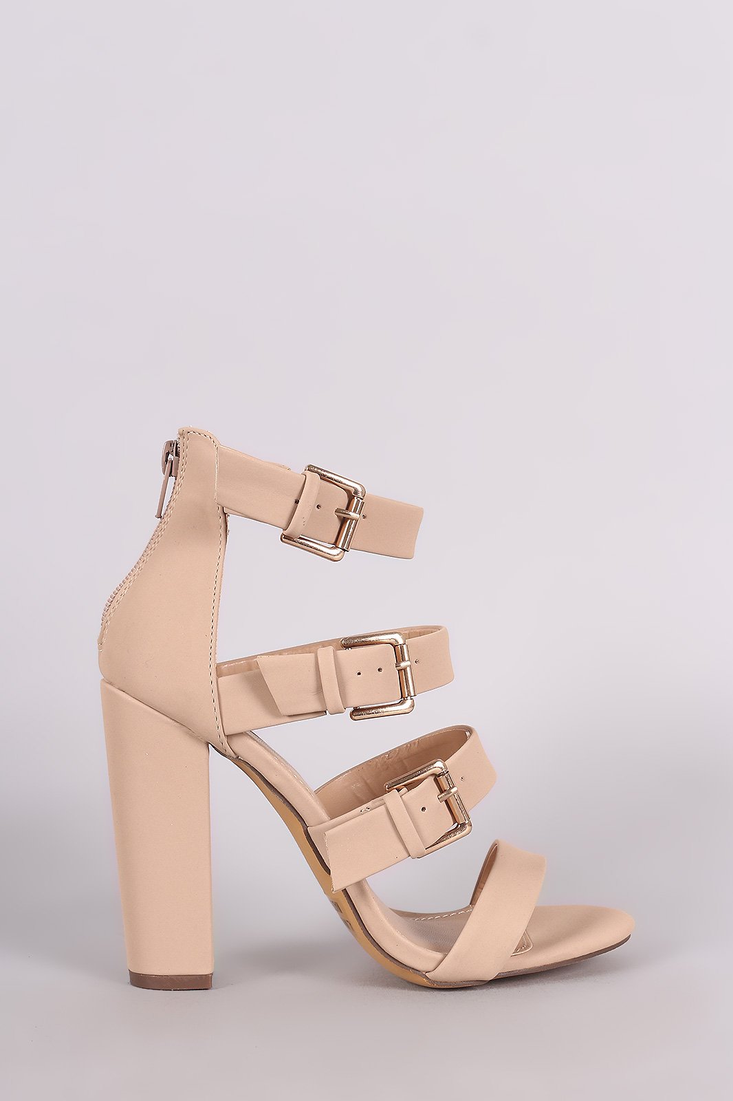 Nubuck Strappy Buckled Open Toe Gladiator Chunky Heel - NoveltyOne