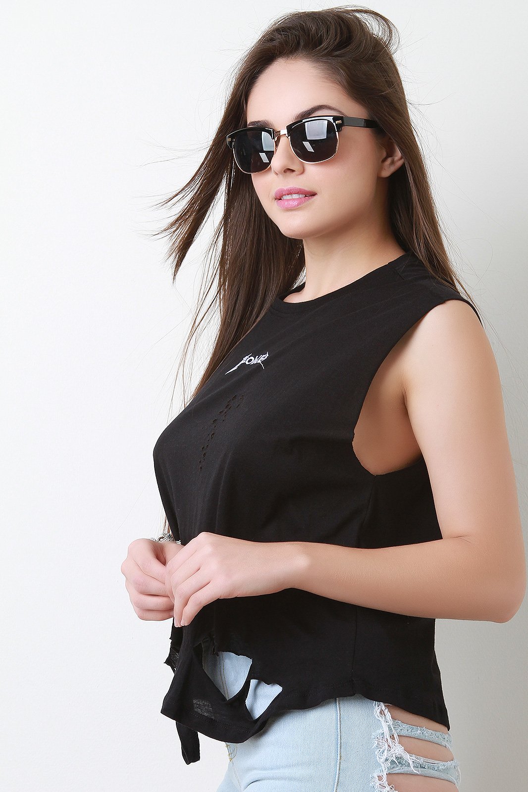 Power Distressed Sleeveless Muscle Tee