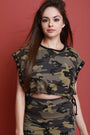 Camouflage Print Grommet Drawstring-Tie Crop Top