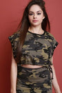 Camouflage Print Grommet Drawstring-Tie Crop Top