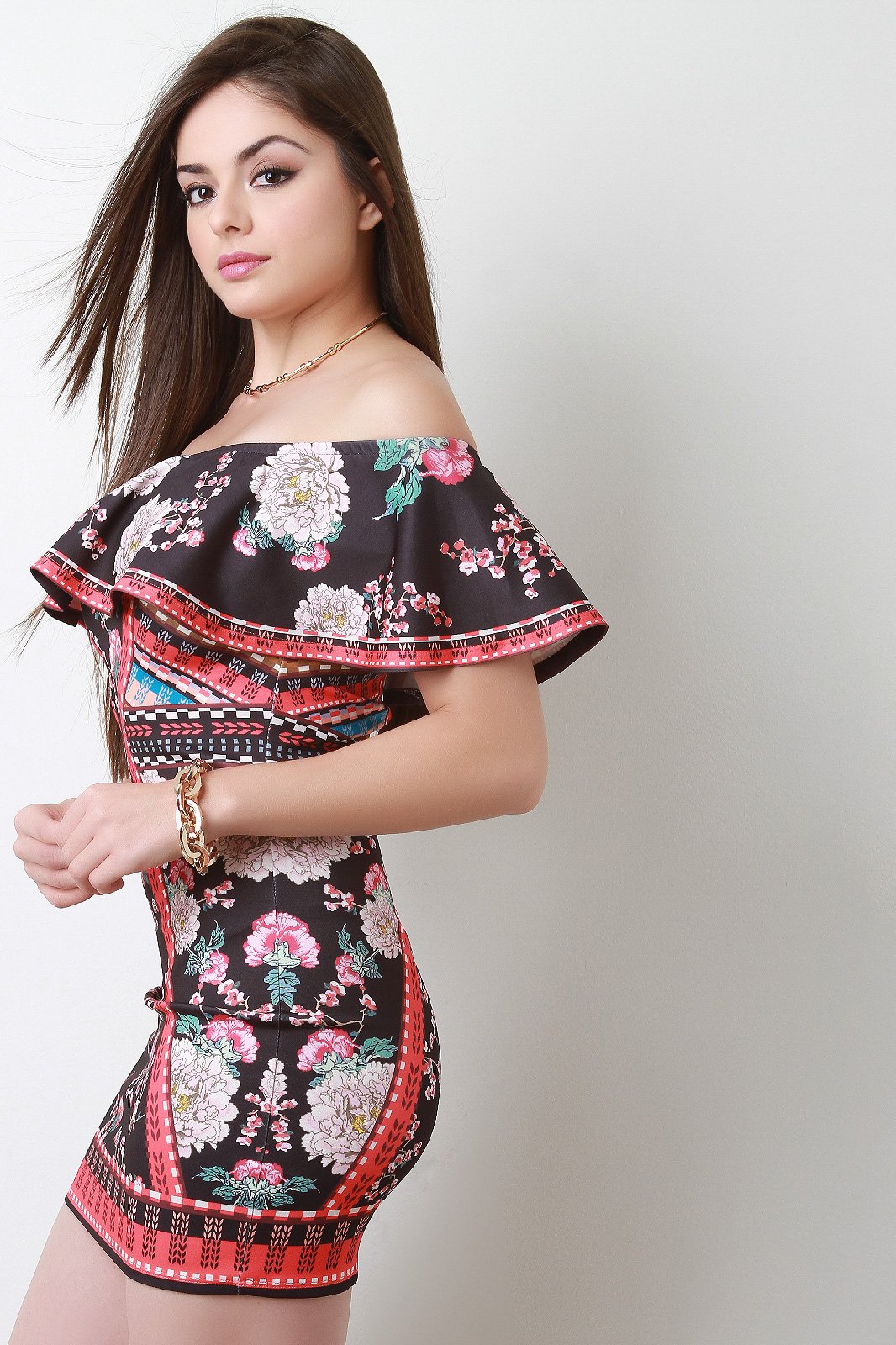 Cherry Blossom Flutter Bardot Bodycon Dress