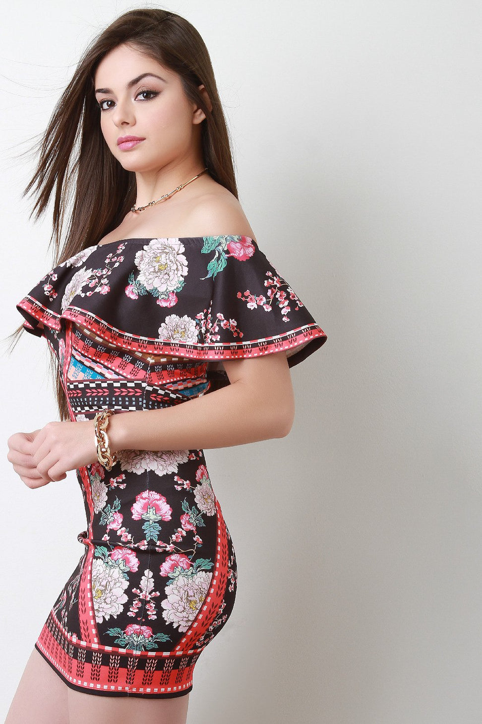 Cherry Blossom Flutter Bardot Bodycon Dress