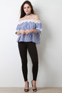 Vertical Stripes Crochet Bardot Relaxed Top