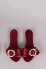 Satin Faux Pearls And Rhinestones Slip On Flat Sandal