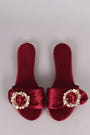 Satin Faux Pearls And Rhinestones Slip On Flat Sandal