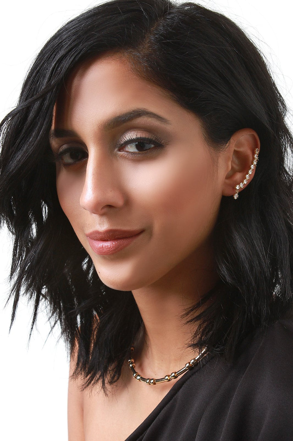 Cubic Zirconia Curve Cuff Earring