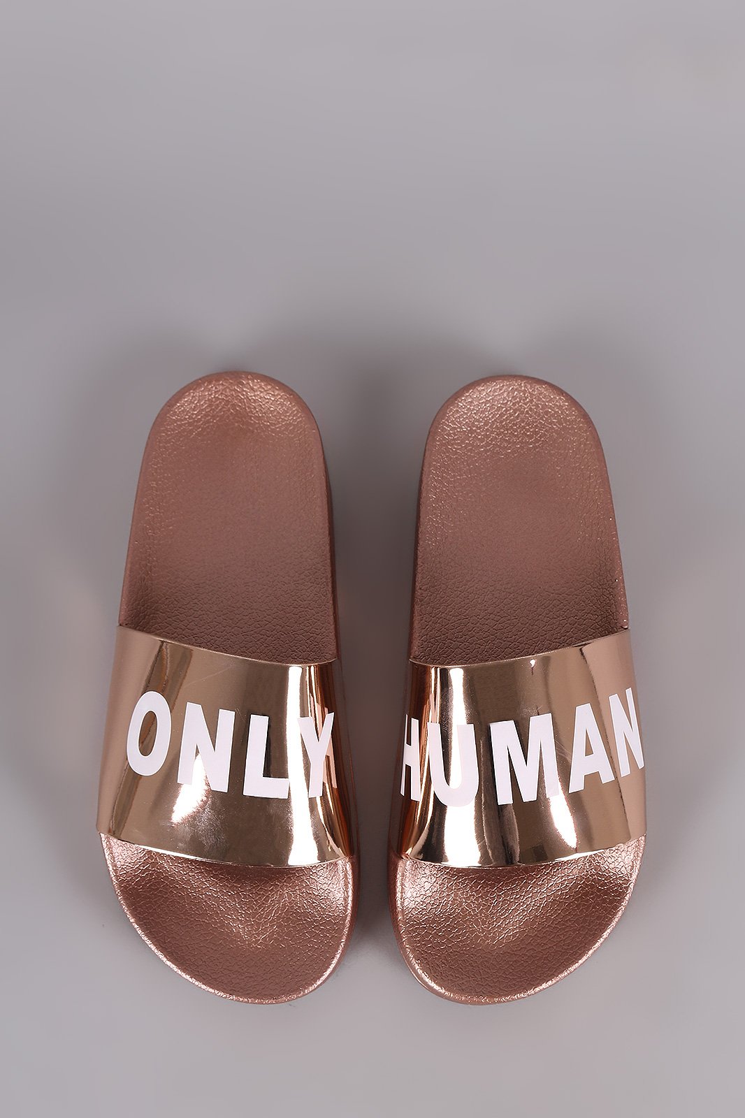 Qupid Only Human Metallic Slide Sandal