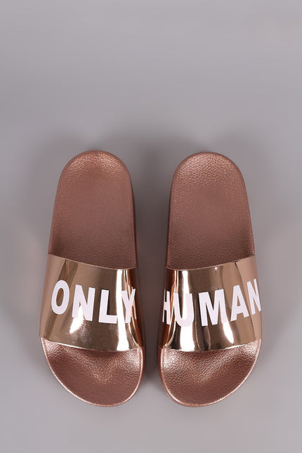 Qupid Only Human Metallic Slide Sandal