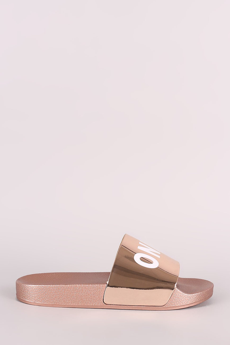 Qupid Only Human Metallic Slide Sandal