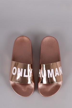 Qupid Only Human Metallic Slide Sandal
