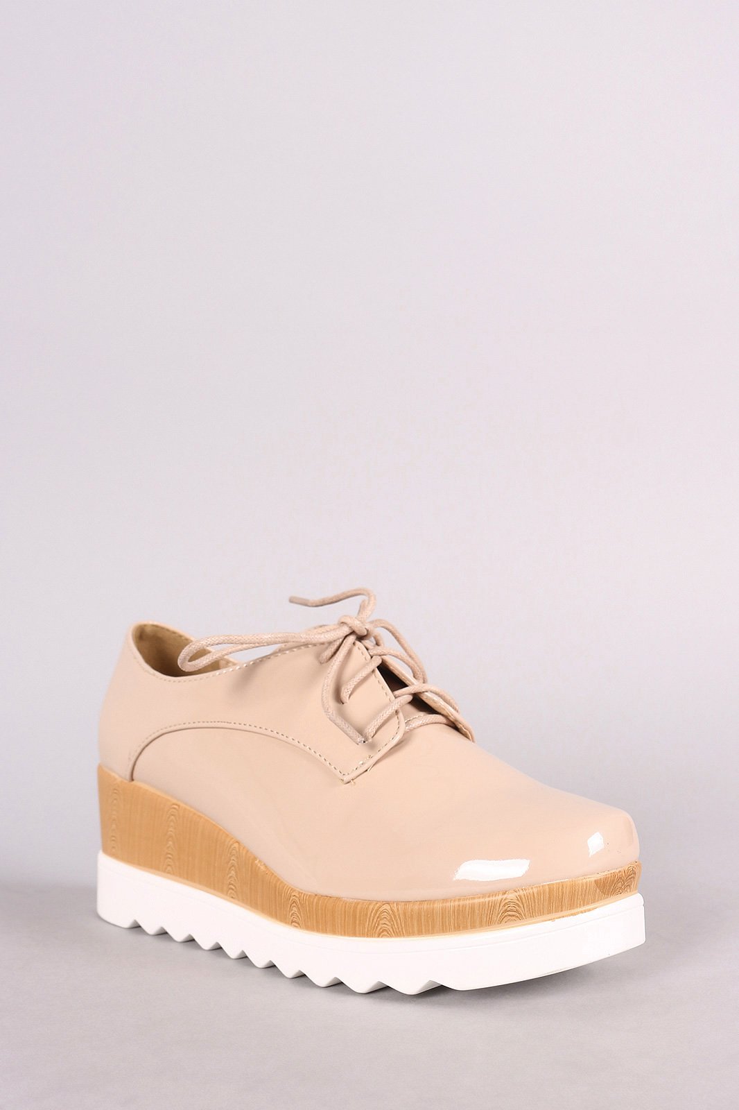 Patent Lug Sole Lace Up Oxford Platform Wedge