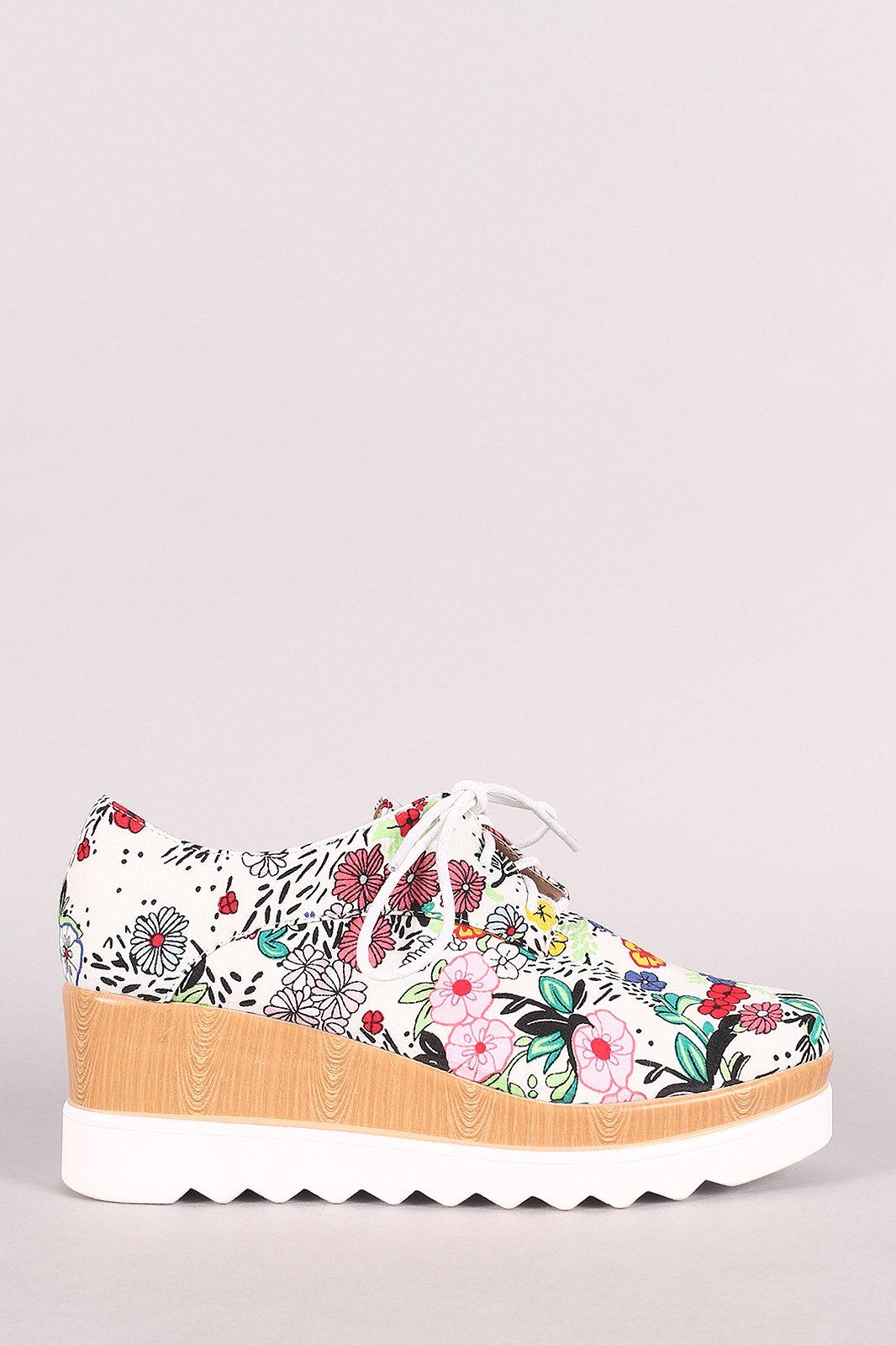 Floral Lug Sole Lace Up Oxford Platform Wedge