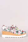 Floral Lug Sole Lace Up Oxford Platform Wedge