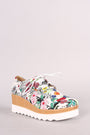 Floral Lug Sole Lace Up Oxford Platform Wedge
