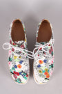 Floral Lug Sole Lace Up Oxford Platform Wedge
