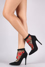 Floral Applique Mesh Suede Pointy Toe Stiletto Heel - NoveltyOne