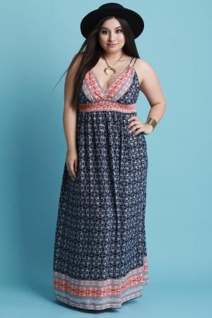 Double Spaghetti Straps V-Neck Bohemian Maxi Dress