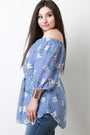 Striped Floral Waist-Tie Off The Shoulder Top