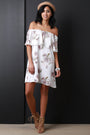 Satin Floral Print Off The Shoulder Shift Dress