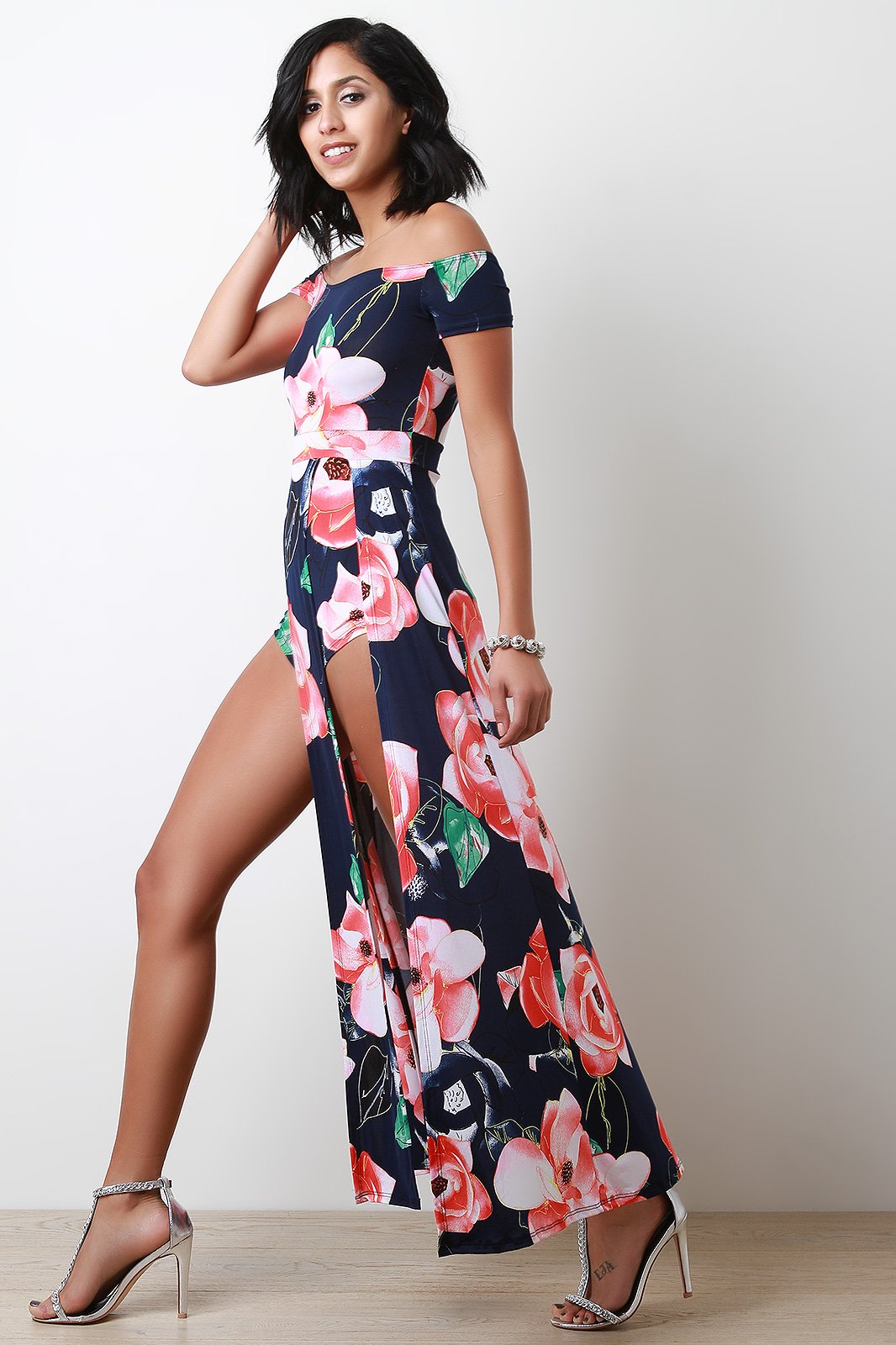 Bardot Floral Double Front Slit Romper Maxi Dress