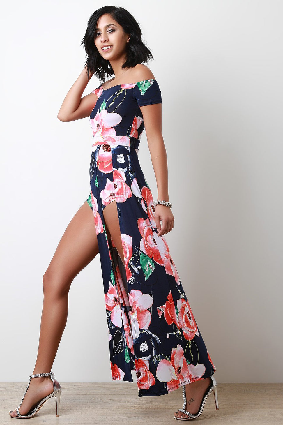 Bardot Floral Double Front Slit Romper Maxi Dress